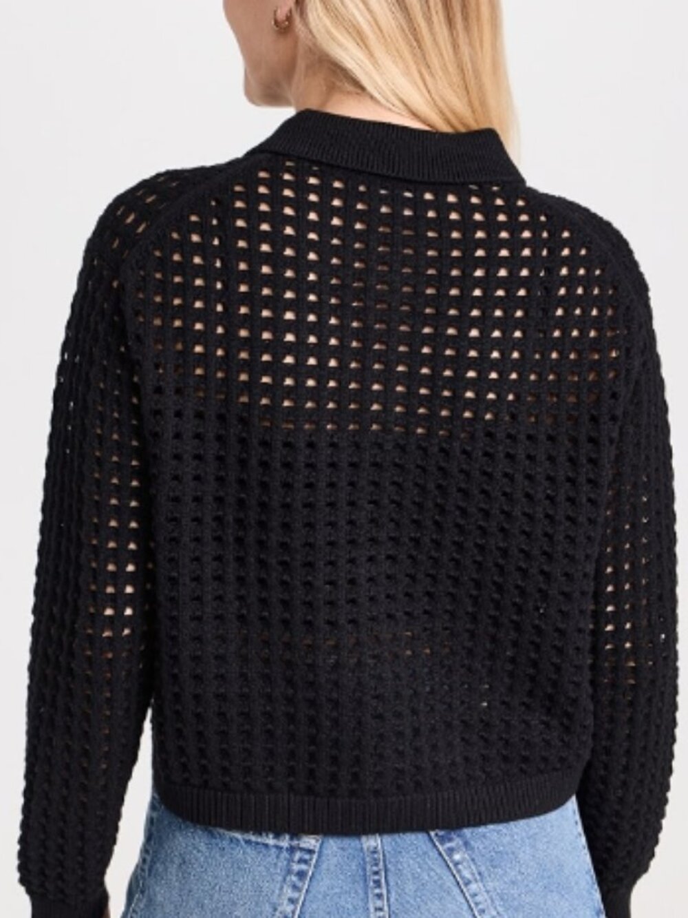 Velvet Graham & Spencer Cotton Cashmere Black Open Knit Cropped Cardigan - Picture 12 of 12